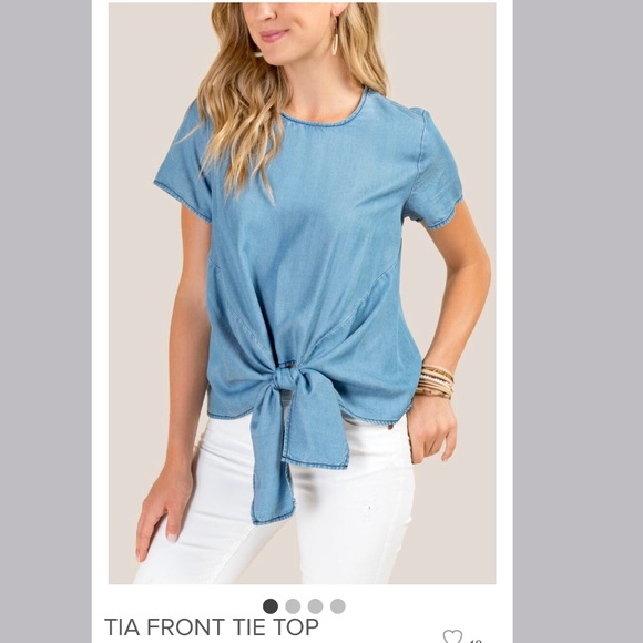 🍁Francesca’s “Tia”Chambray Tie-Front Top  Size S - Picture 7 of 8